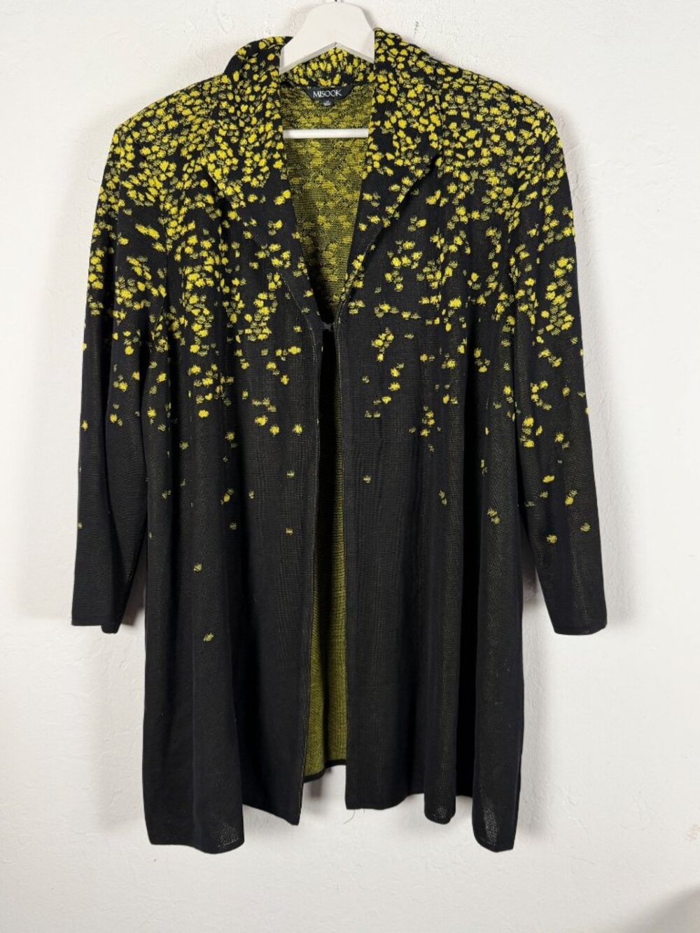 Misook Womens Black Green Ombre Speckled Open Front Knit Cardigan Jacket 1X